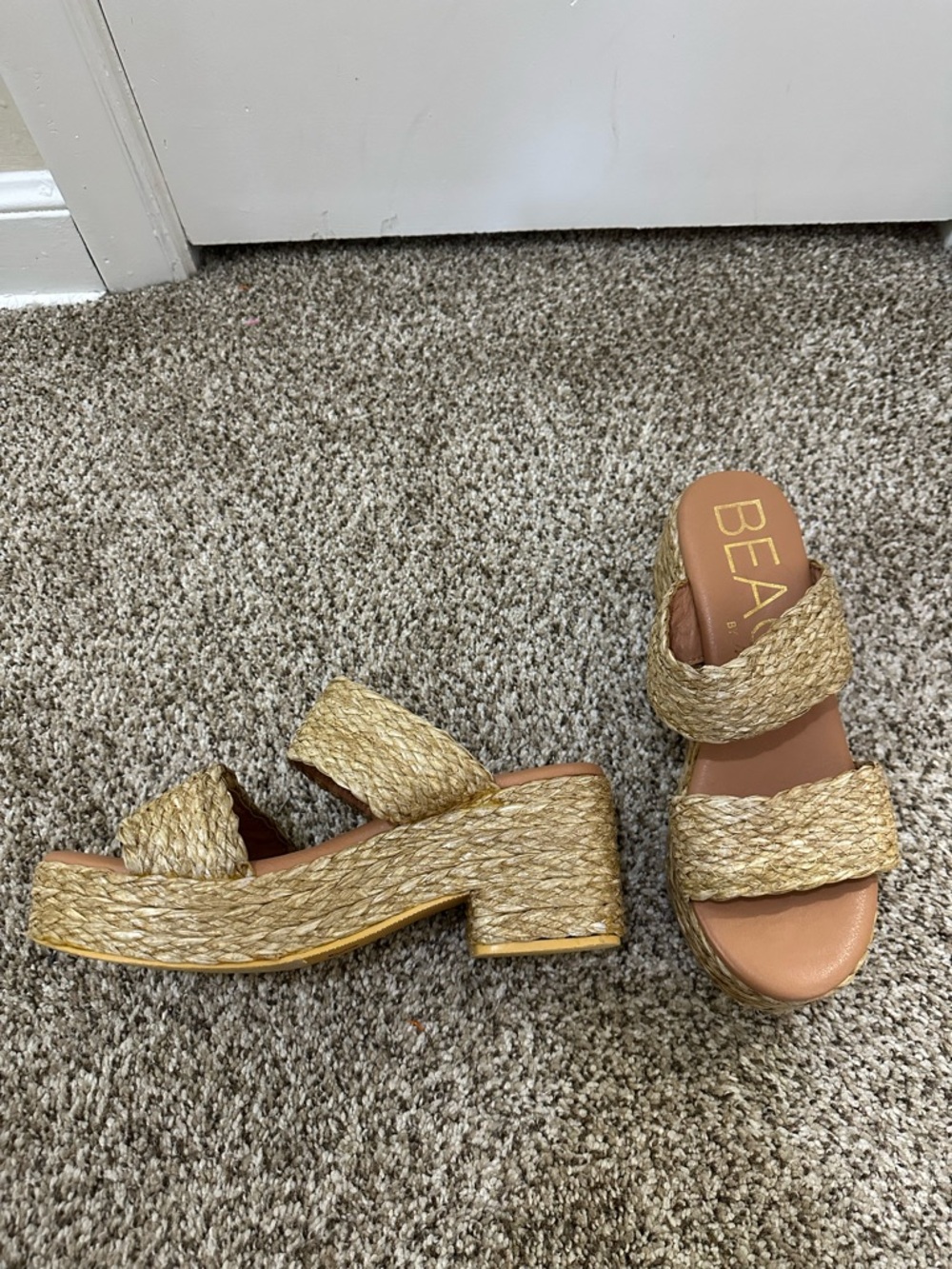 Matisse Beach Cognac Ocean Ave Braided Raffia Platform Sandals - Picture 6 of 7